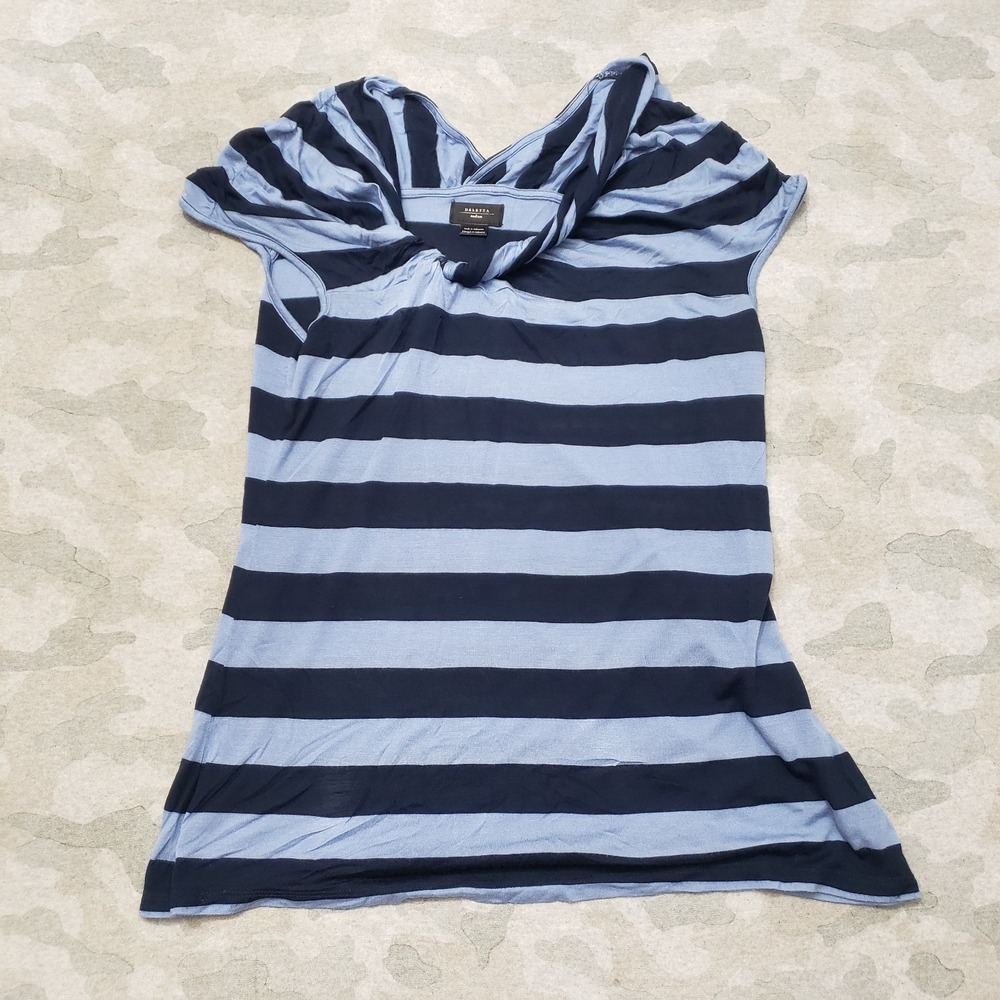 Deletta Top Womens Medium Blue Stripe Short Sleeve Anthropologie